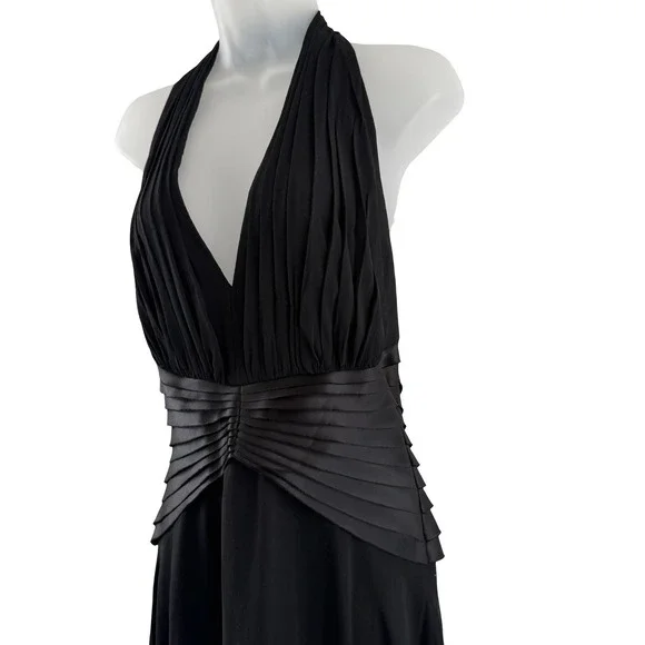 Vintage Tadashi Dress Womens 10 Black Silk Halter Pleated Y2K Gown Whimsigoth - Picture 8 of 16
